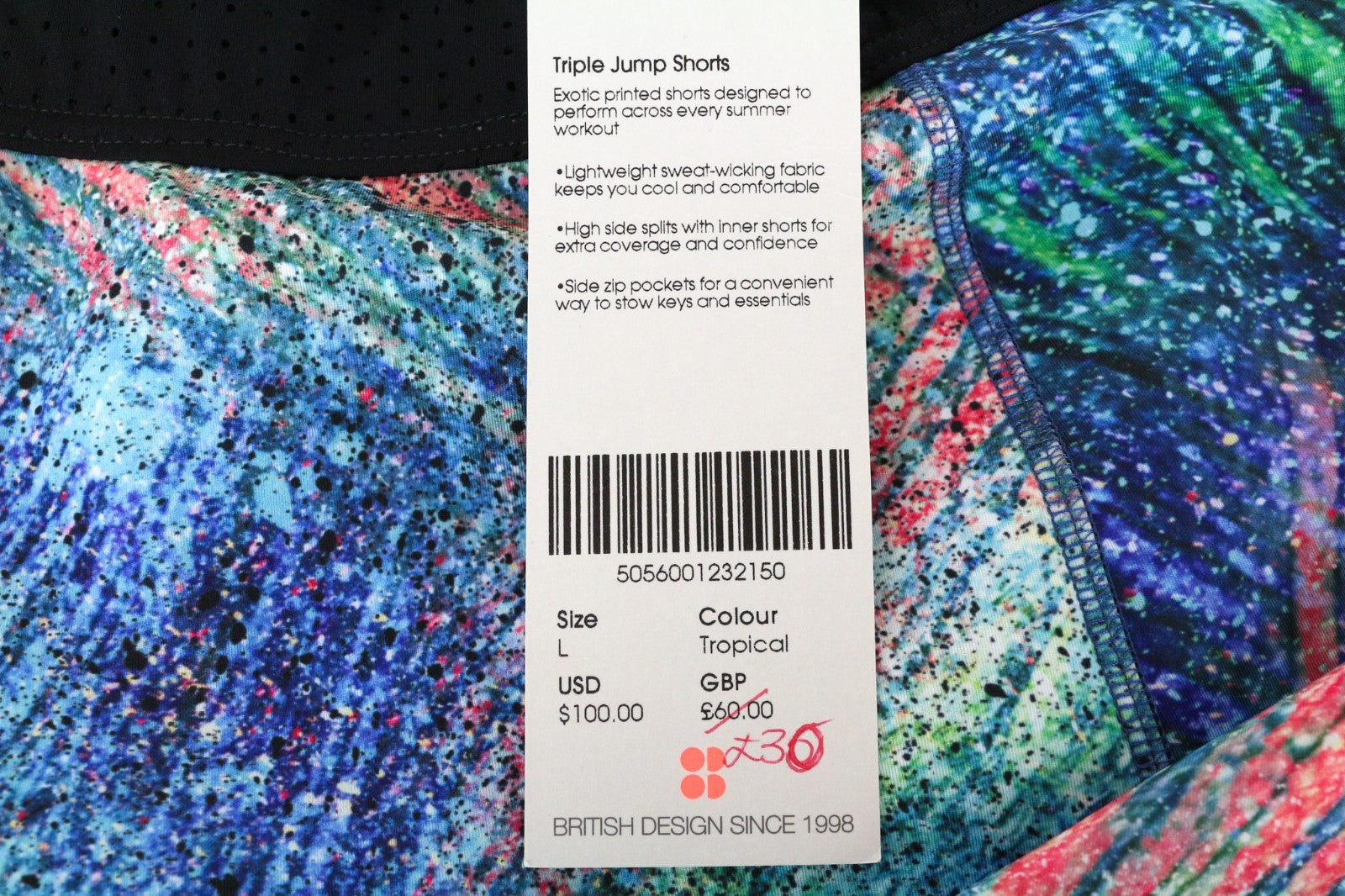 SWEATY BETTY moteriški trišuolio šortai L dydžio, mėlyni, marginti, lengvi vasariniai drabužiai 