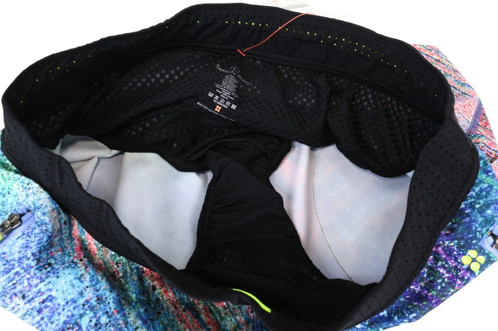 SWEATY BETTY moteriški trišuolio šortai L dydžio, mėlyni, marginti, lengvi vasariniai drabužiai 