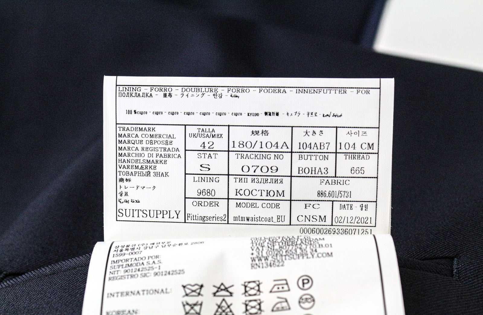 SUITSUPPLY Ferrara vyriška liemenė UK42S, tamsiai mėlyna, vilnonė, vienaeilė, klasikinė 