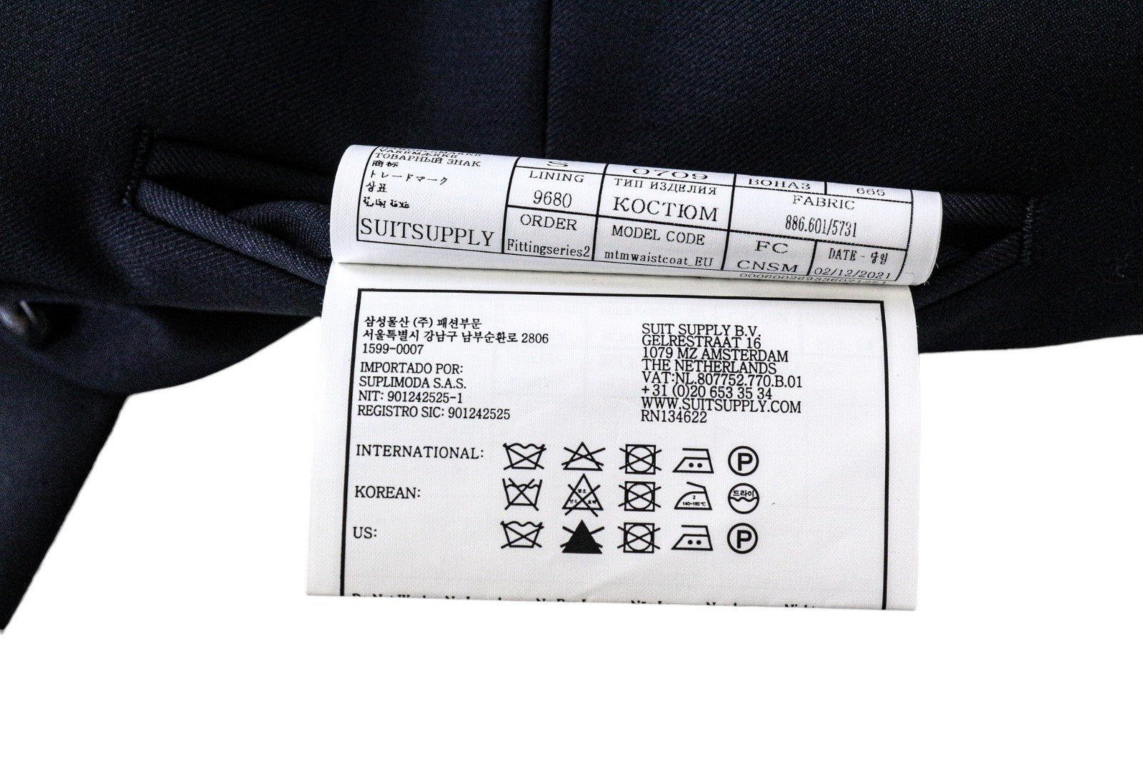 SUITSUPPLY Ferrara vyriška liemenė UK42S, tamsiai mėlyna, vilnonė, vienaeilė, klasikinė 