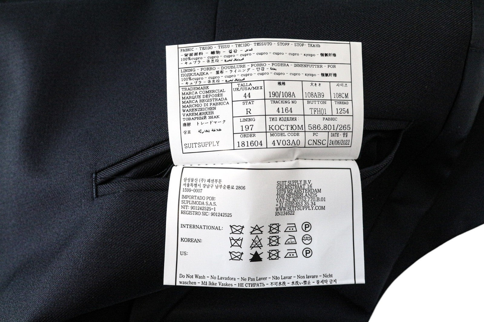 SUITSUPPLY Ferrara Men's 2Pc Suit UK44R Navy Wool Trousers Waistcoat Classic