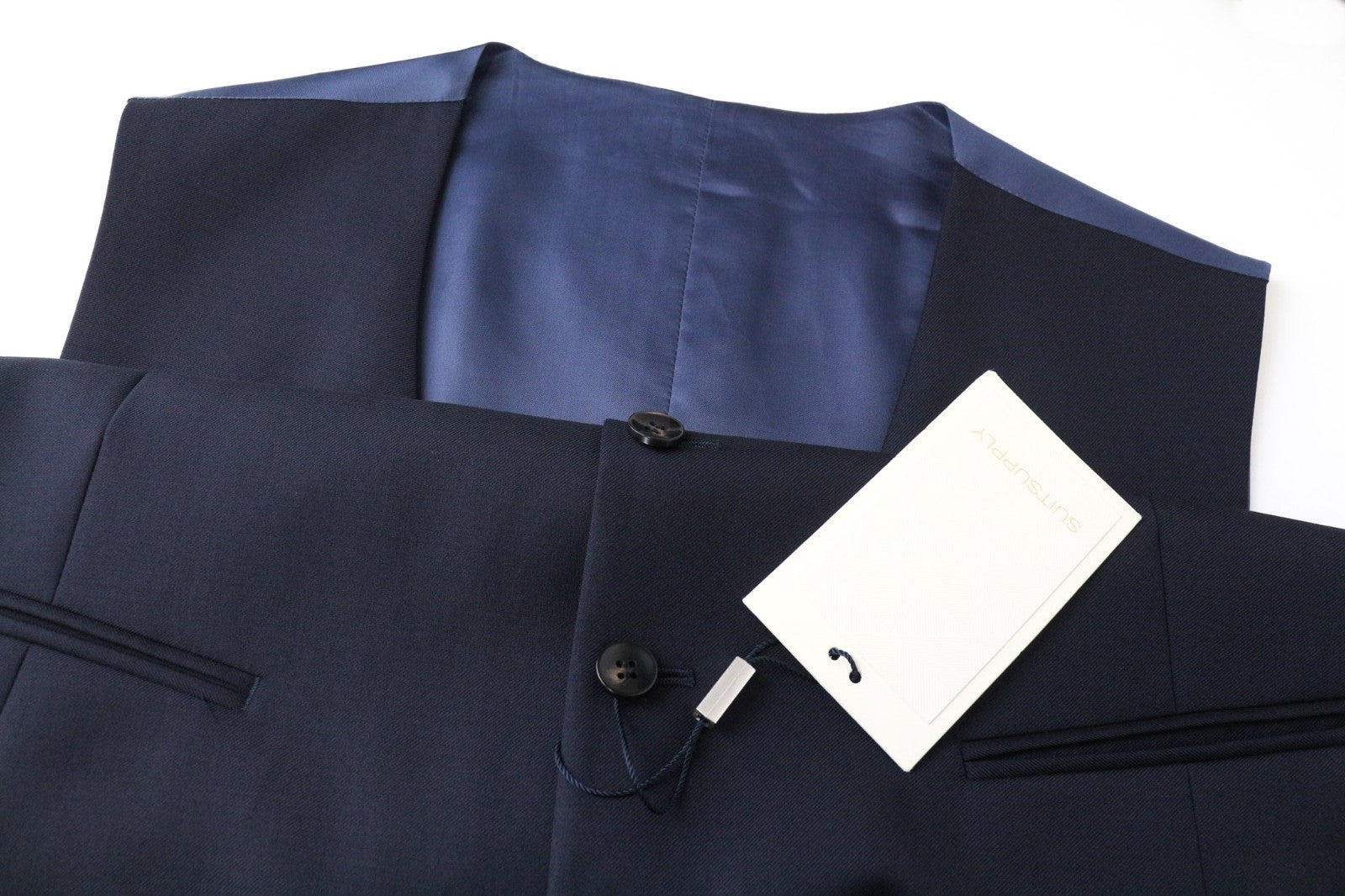 SUITSUPPLY Ferrara Men's Suit UK44S Navy Wool Lined 2 Piece Waistcoat Trousers