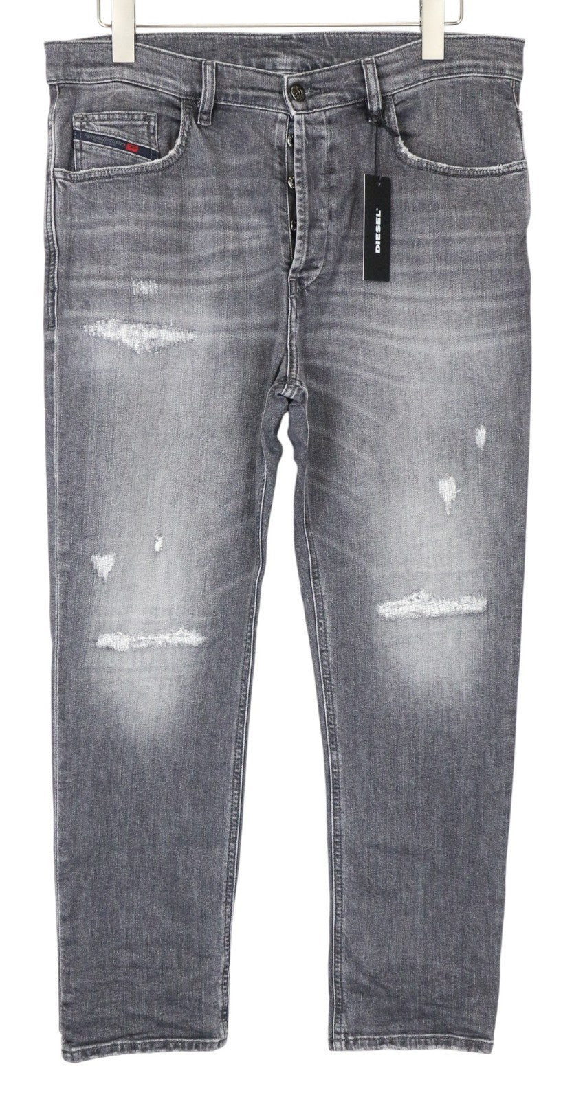 DIESEL D-Eetar 0890F Men's Jeans W34/L32 Grey Ripped Cotton Stretch Tapered