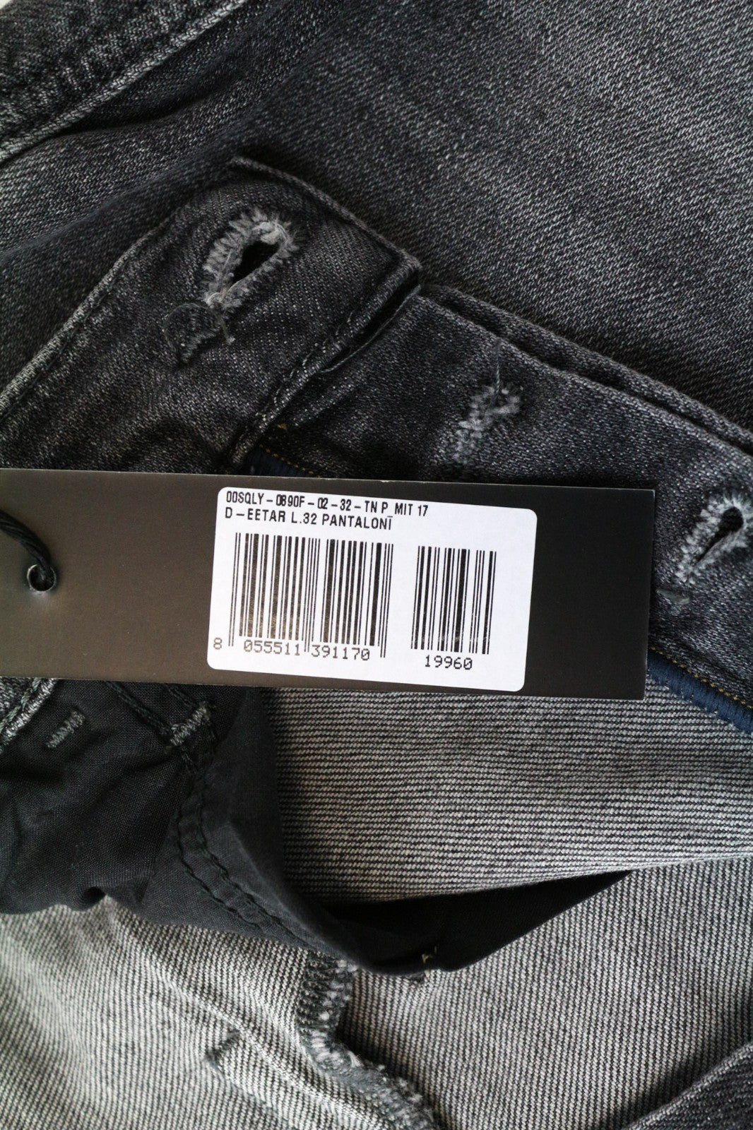 DIESEL D-Eetar 0890F Men's Jeans W34/L32 Grey Ripped Cotton Stretch Tapered