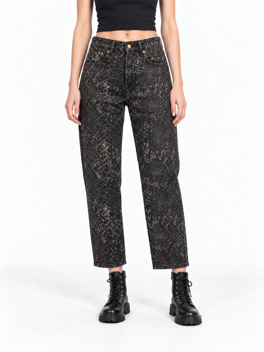 Jeans Boyfriend Brown Snake Jacquard
