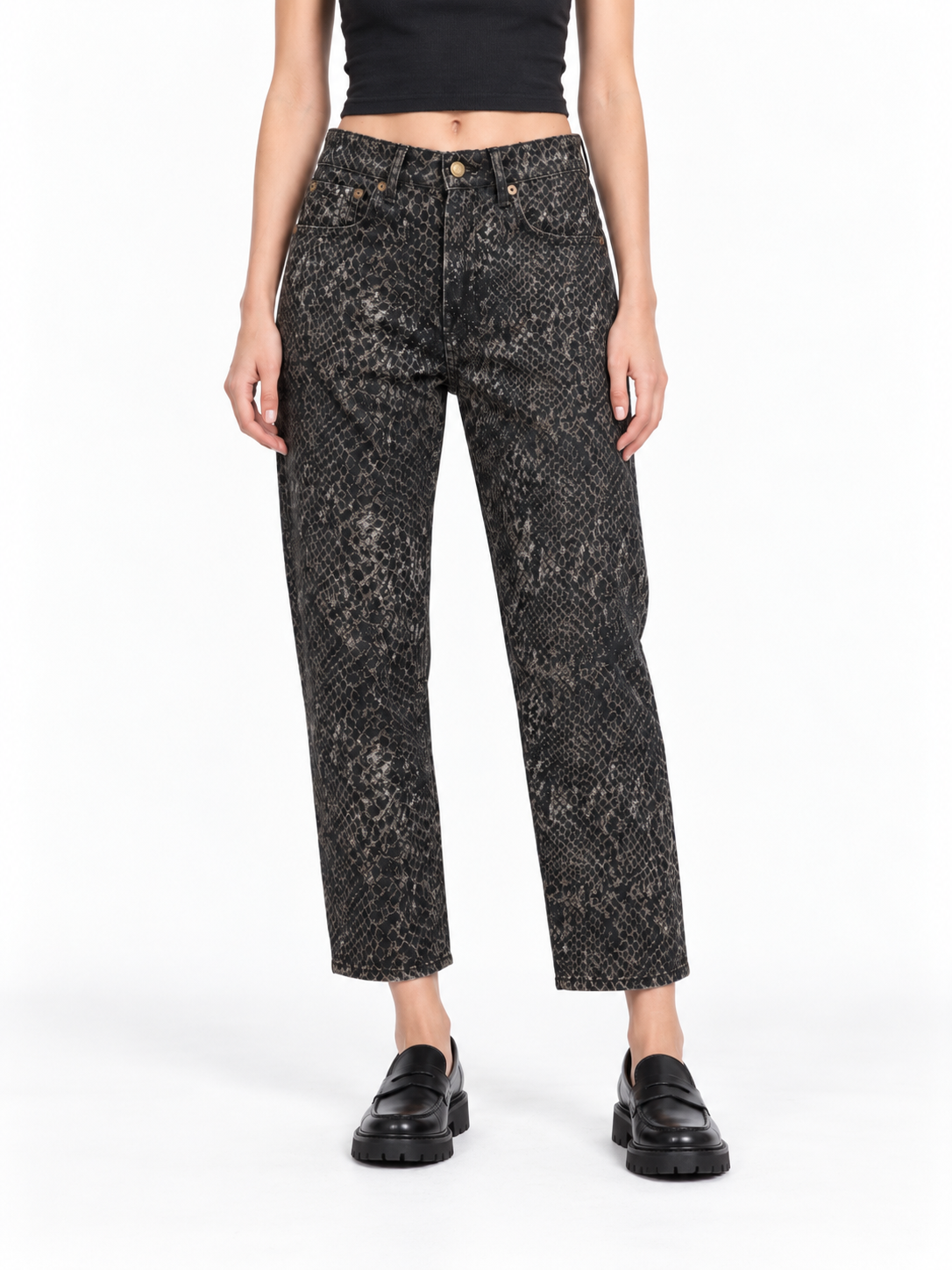 Boyfriend džinsai „Brown Snake Jacquard“