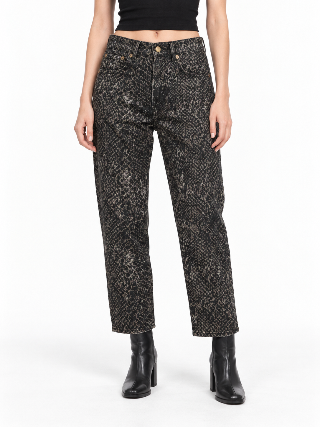 Jeans Boyfriend Brown Snake Jacquard