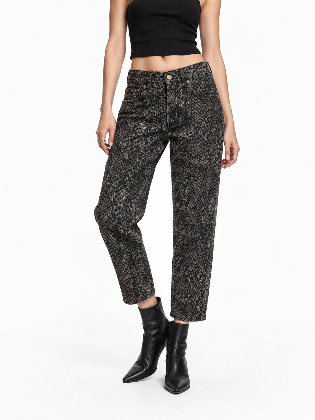Jeans Boyfriend Brown Snake Jacquard