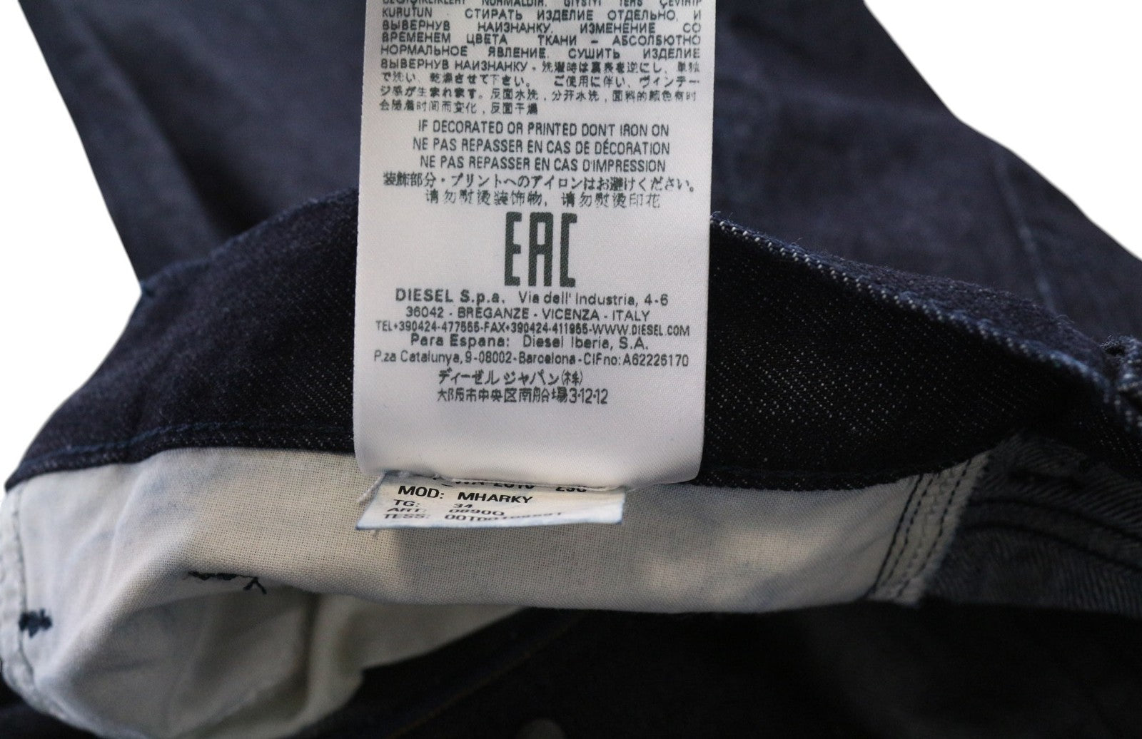 DIESEL Mharky 0890Q Men's Jeans W34 Dark Blue Cotton Slim Fit 5 Pocket Denim