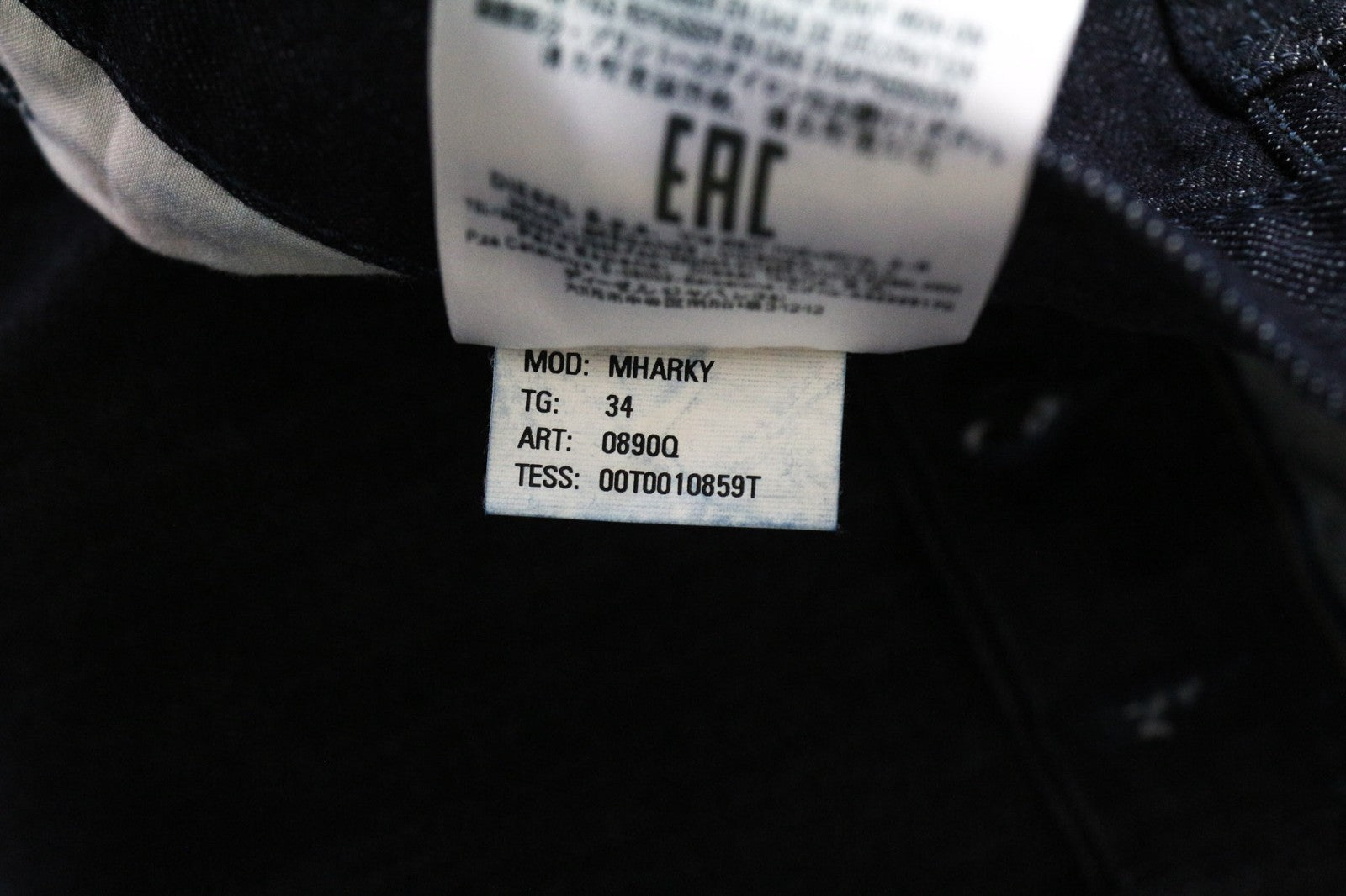 DIESEL Mharky 0890Q Men's Jeans W34 Dark Blue Cotton Slim Fit 5 Pocket Denim