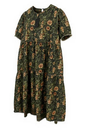 R13 dvipusė, smulkiai pjaustyta, laisvalaikio stiliaus midi moteriška suknelė L, alyvuogių spalvos, languota, Fromal, kamufliažinė, FW25 