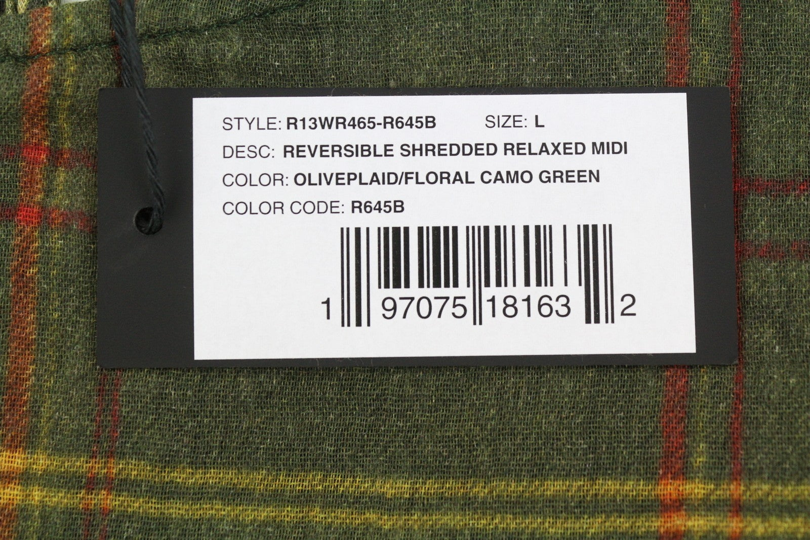 R13 dvipusė, smulkiai pjaustyta, laisvalaikio stiliaus midi moteriška suknelė L, alyvuogių spalvos, languota, Fromal, kamufliažinė, FW25 