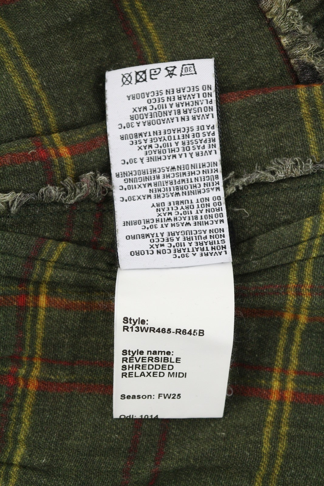 R13 dvipusė, smulkiai pjaustyta, laisvalaikio stiliaus midi moteriška suknelė L, alyvuogių spalvos, languota, Fromal, kamufliažinė, FW25 