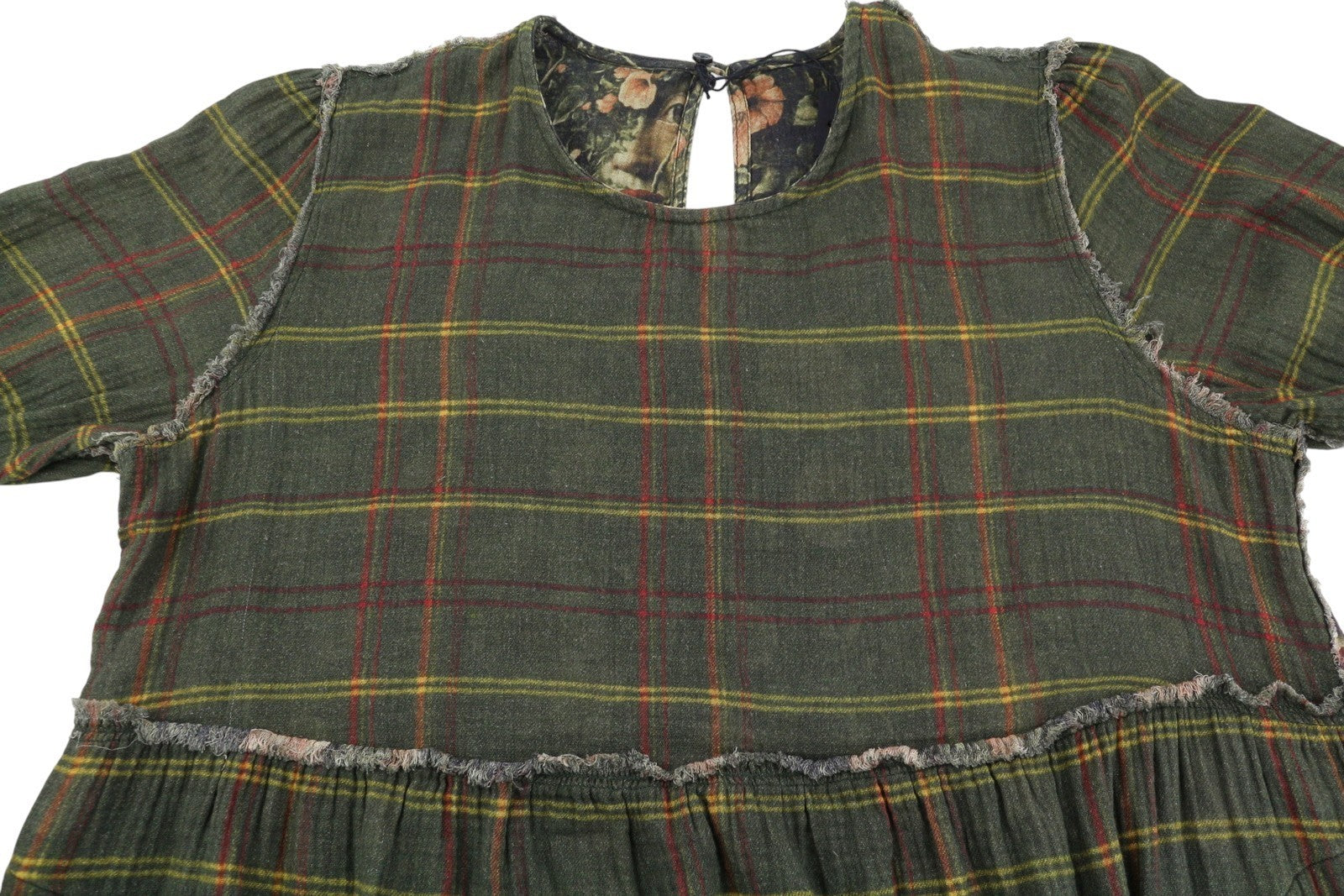 R13 dvipusė, smulkiai pjaustyta, laisvalaikio stiliaus midi moteriška suknelė L, alyvuogių spalvos, languota, Fromal, kamufliažinė, FW25 