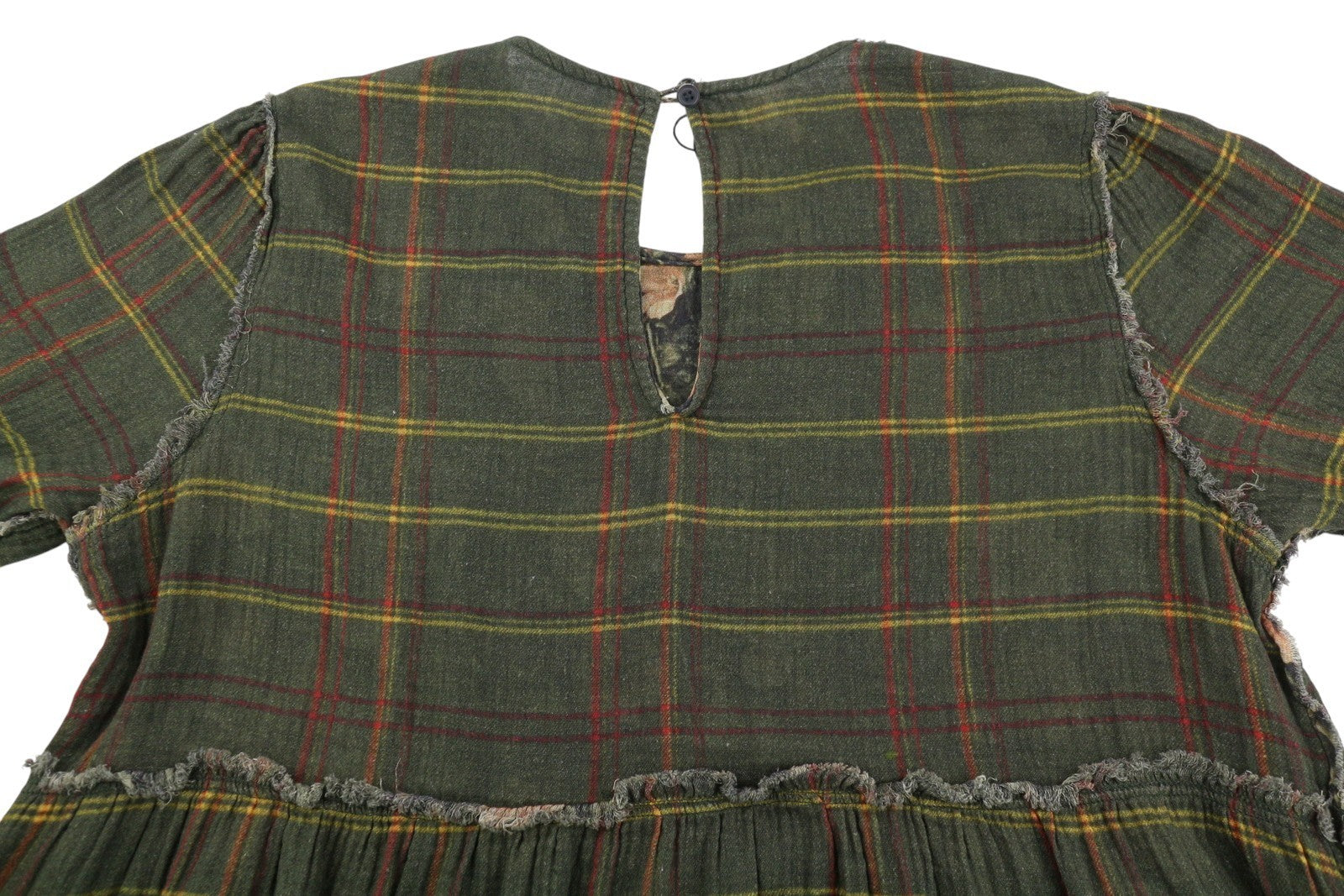 R13 dvipusė, smulkiai pjaustyta, laisvalaikio stiliaus midi moteriška suknelė L, alyvuogių spalvos, languota, Fromal, kamufliažinė, FW25 