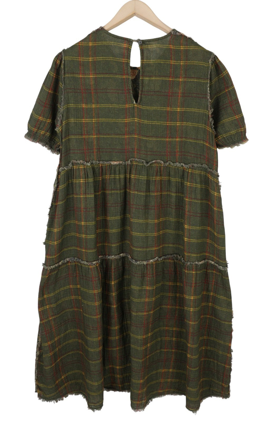 R13 dvipusė, smulkiai pjaustyta, laisvalaikio stiliaus midi moteriška suknelė L, alyvuogių spalvos, languota, Fromal, kamufliažinė, FW25 