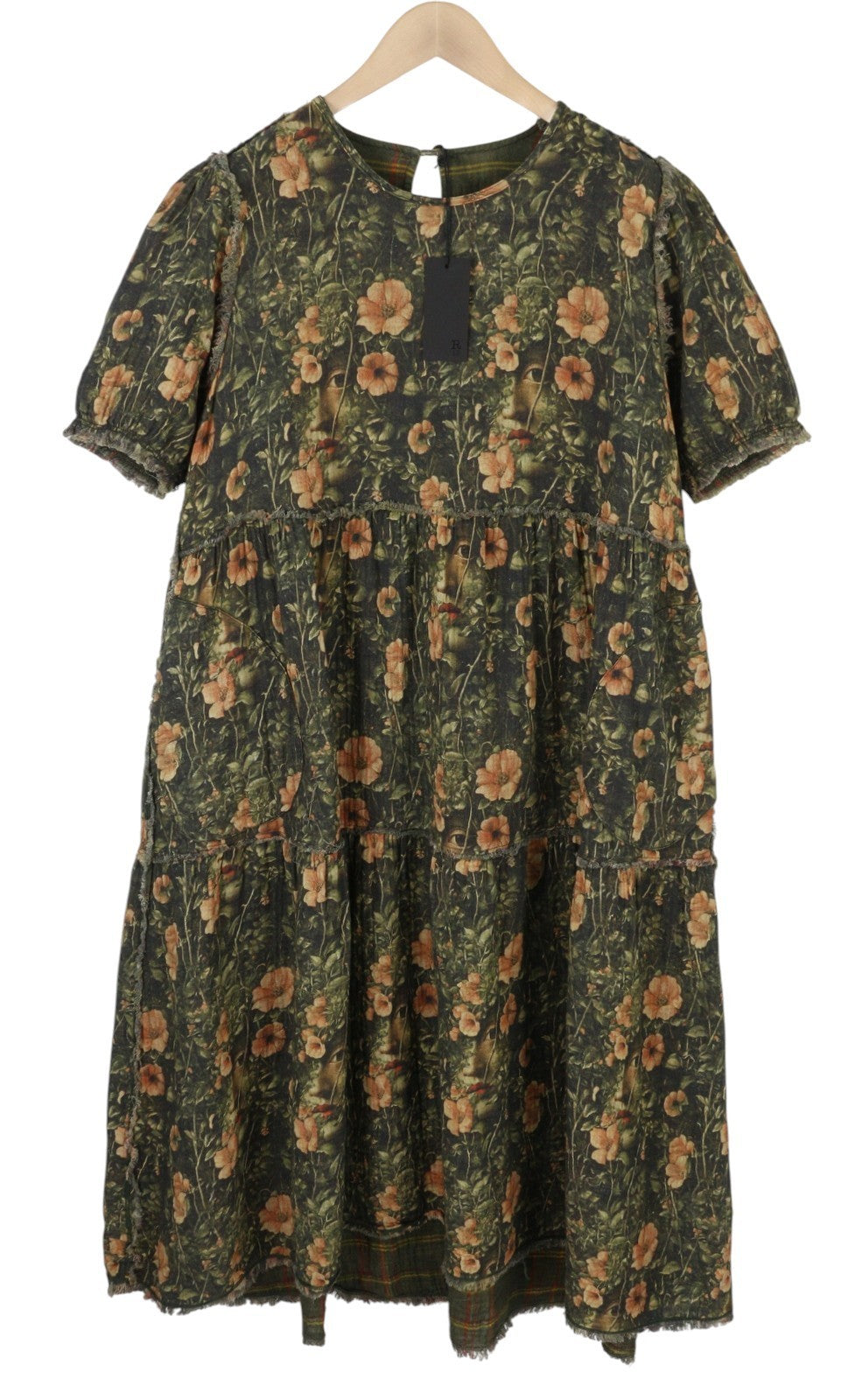 R13 dvipusė, smulkiai pjaustyta, laisvalaikio stiliaus midi moteriška suknelė L, alyvuogių spalvos, languota, Fromal, kamufliažinė, FW25 