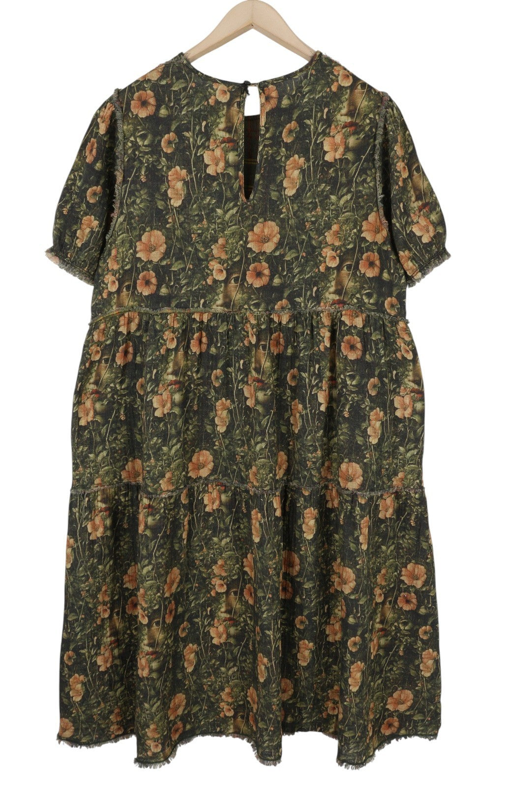 R13 dvipusė, smulkiai pjaustyta, laisvalaikio stiliaus midi moteriška suknelė L, alyvuogių spalvos, languota, Fromal, kamufliažinė, FW25 