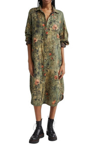 R13 dvipusė jumbo marškinių suknelė moterims M/L turkio spalvos gėlėta PF25 RRP899 