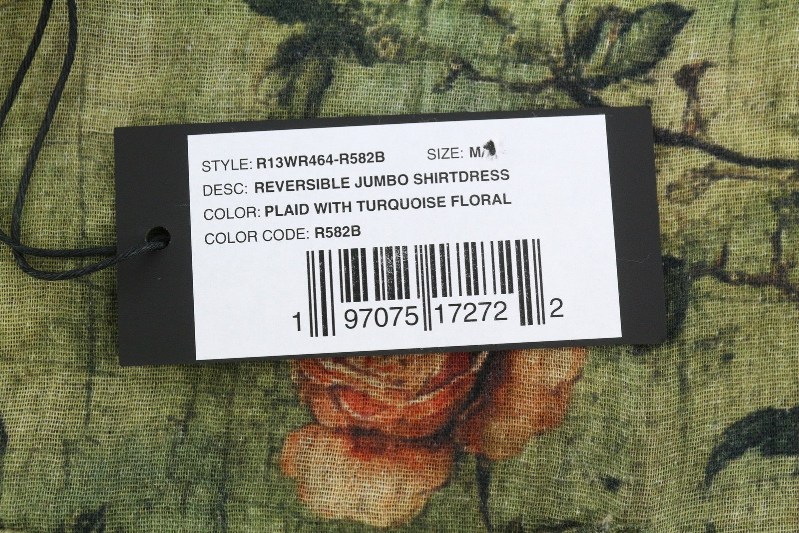 R13 dvipusė jumbo marškinių suknelė moterims M/L turkio spalvos gėlėta PF25 RRP899 