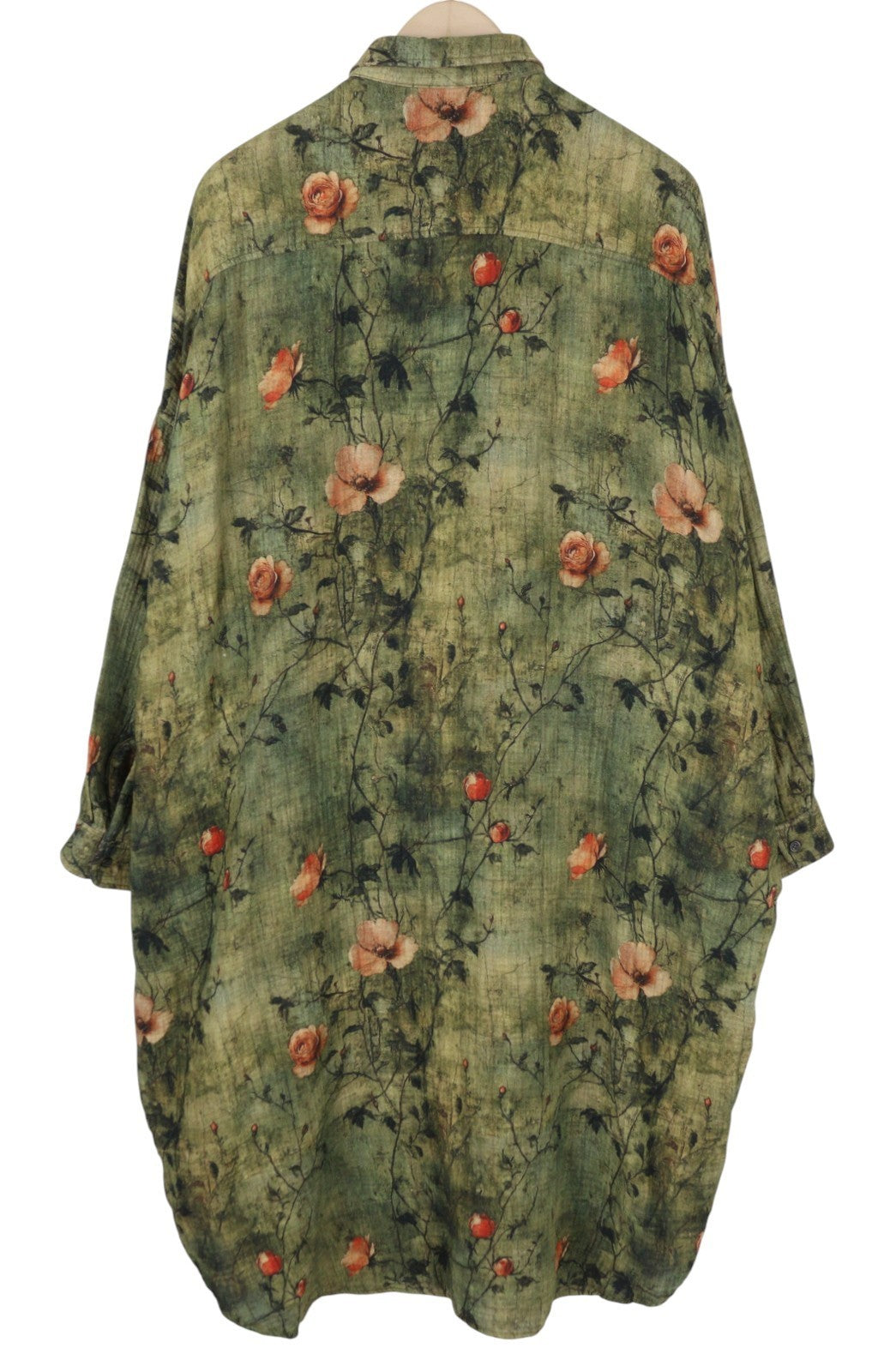 R13 dvipusė jumbo marškinių suknelė moterims M/L turkio spalvos gėlėta PF25 RRP899 