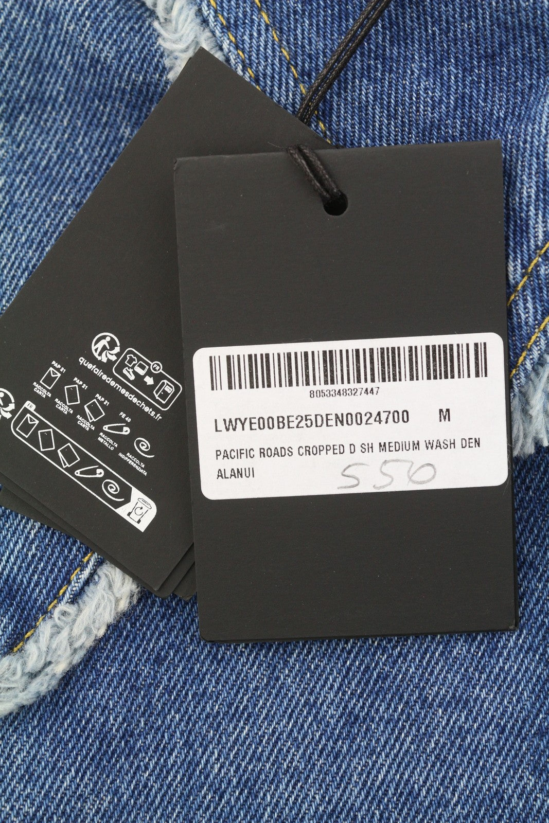 ALANUI Pacific Roads trumpinti džinsiniai moteriški marškinėliai M, mėlyni, su apnašomis RRP815