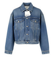 AMBUSH trumpintas džinsinis moteriškas švarkas S mėlyna išblukusiomis sagomis sendinto stiliaus dideli sunkvežimio tipo drabužiai 