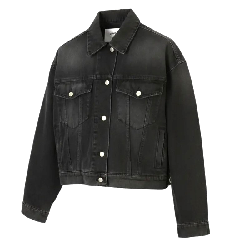 AMBUSH trumpintas džinsinis moteriškas švarkas su išblukusiomis sagomis, laisvas, didelio dydžio sunkvežimio tipo striukė. 