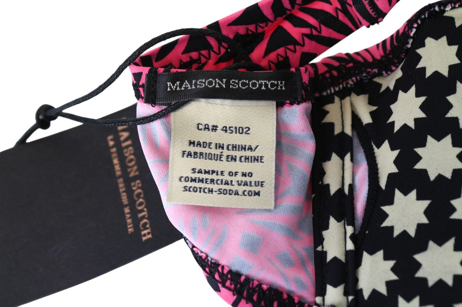 MAISON SCOTCH Women's Bikini Top ~XS/S Pink Pattern Bandeau Swimwear Tie Strap