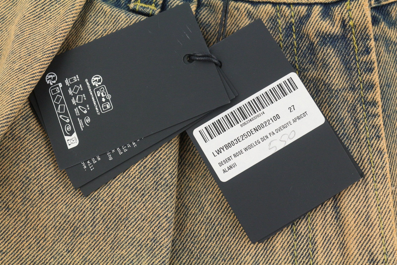 ALANUI Desert Rose plačių klešnių moteriški džinsai W27 klostėmis dažytos abrikosinės spalvos džinsinės kelnės RRP550 