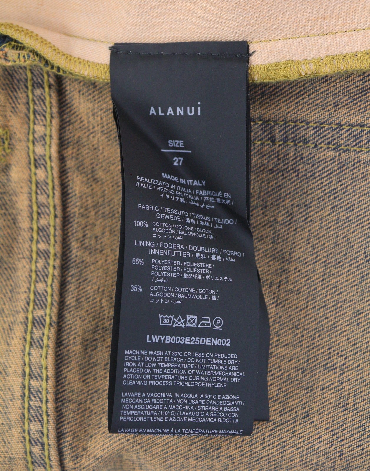 ALANUI Desert Rose plačių klešnių moteriški džinsai W27 klostėmis dažytos abrikosinės spalvos džinsinės kelnės RRP550 