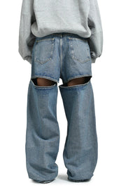 THE ATTICO moteriški džinsai W29 mėlyni laisvi, maišyto kirpimo, iškirptės detalės FW25 RRP790 