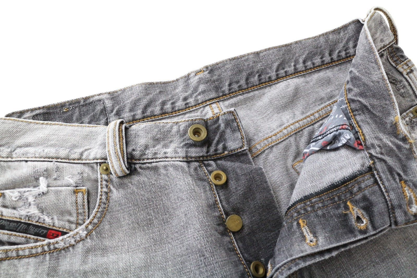 DIESEL Mharky 089AT Men's Jeans W32/L32 Grey Distressed Pure Cotton Slim Fit