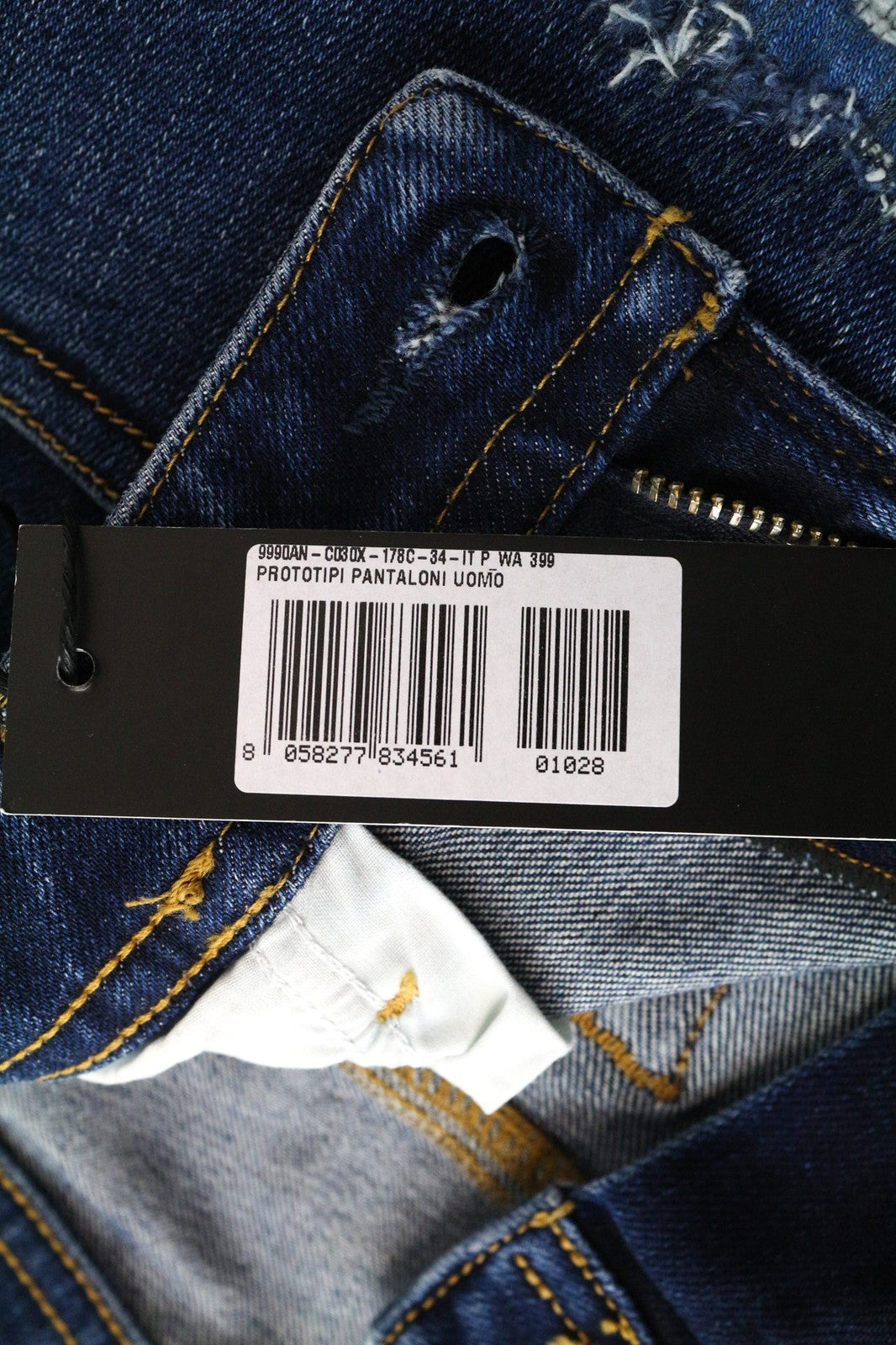 DIESEL Thommer 0870F Men's Jeans W34 Blue Distressed Slim Fit Cotton Stretch