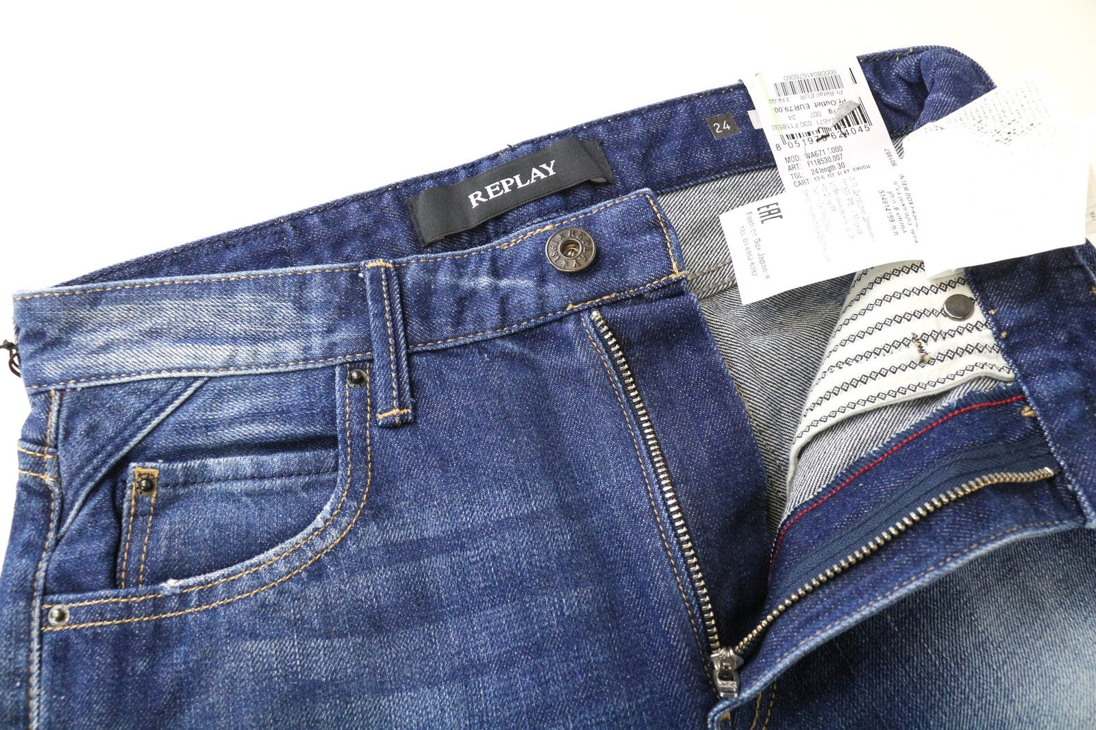 REPLAY Jacksy moteriški džinsai W24/L30 mėlyni, tiesaus kirpimo, skalbtos grynos medvilnės 