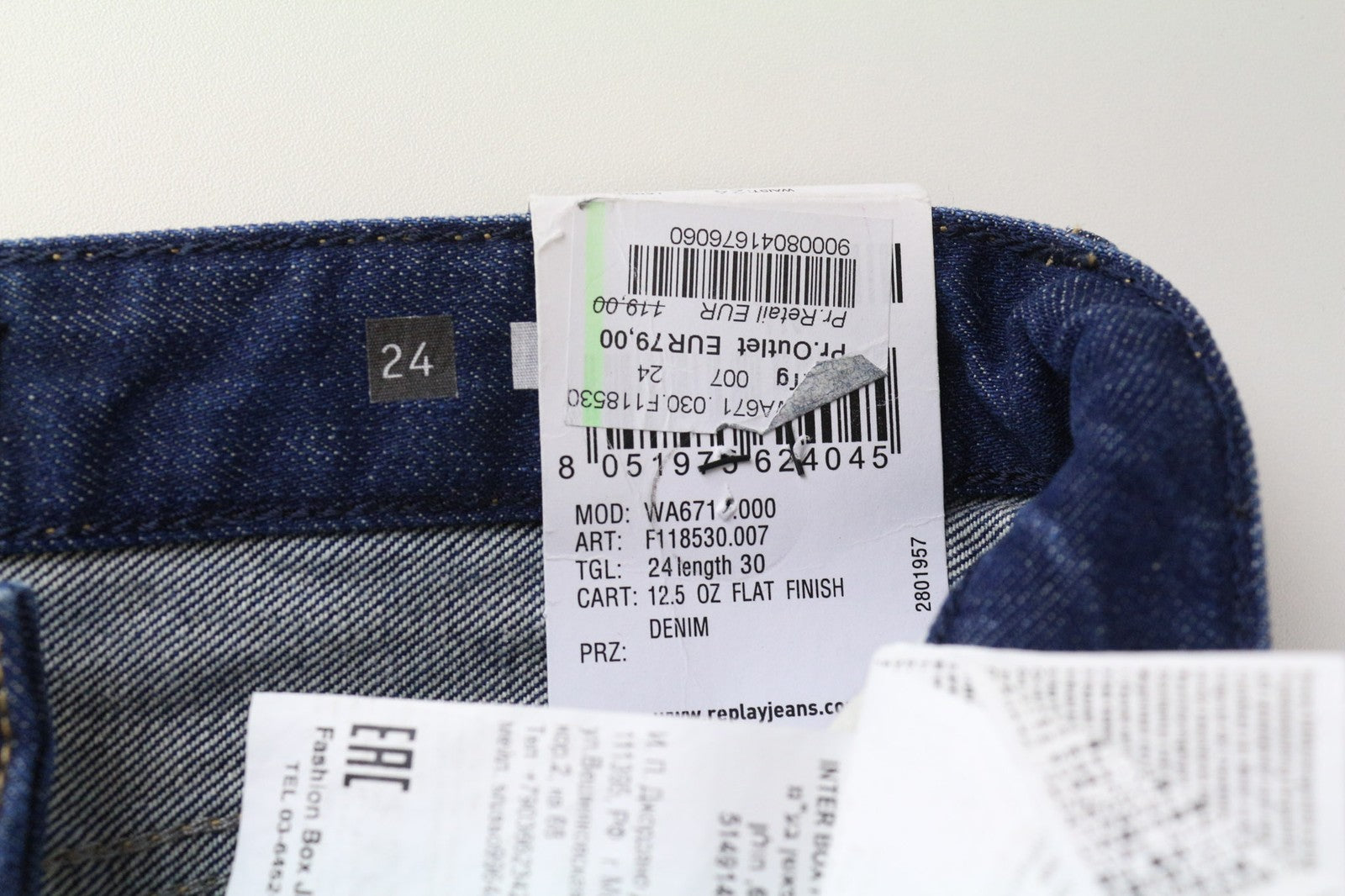 REPLAY Jacksy moteriški džinsai W24/L30 mėlyni, tiesaus kirpimo, skalbtos grynos medvilnės 