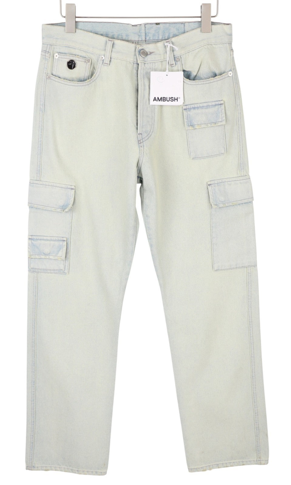 AMBUSH Slim Denim Cargo vyriški džinsai W32 šviesiai mėlyni išblukę distressed įprasti RRP920 