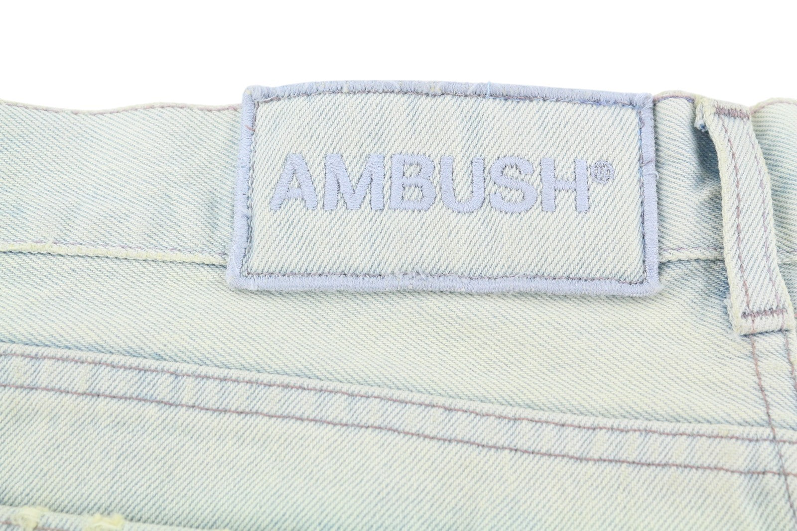 AMBUSH Slim Denim Cargo vyriški džinsai W32 šviesiai mėlyni išblukę distressed įprasti RRP920 