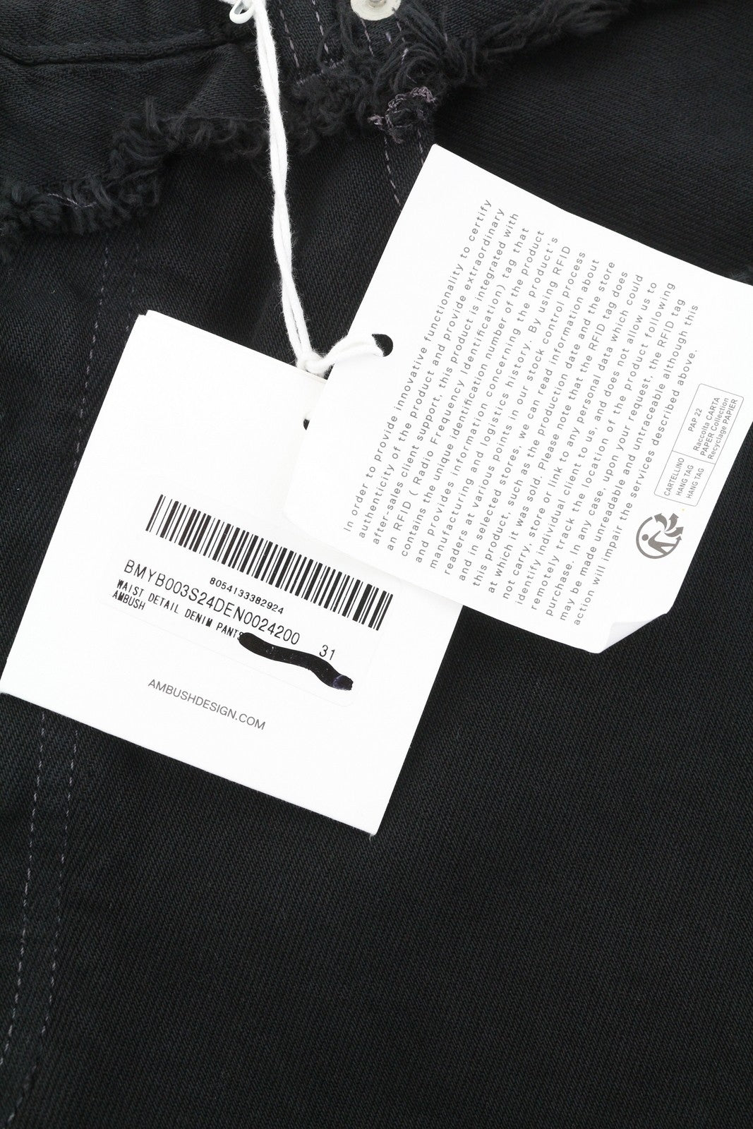 AMBUSH vyriški džinsai su juosmens detalėmis W31 juodi su sagomis ir logotipu RRP499 