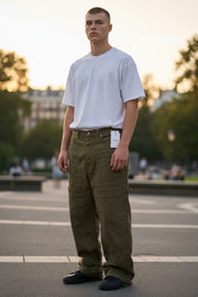 BALTOS VIRGIL ABLOH gotikinės „Drill Relax“ vyriškos džinsinės kelnės W33 rudos spalvos F25 