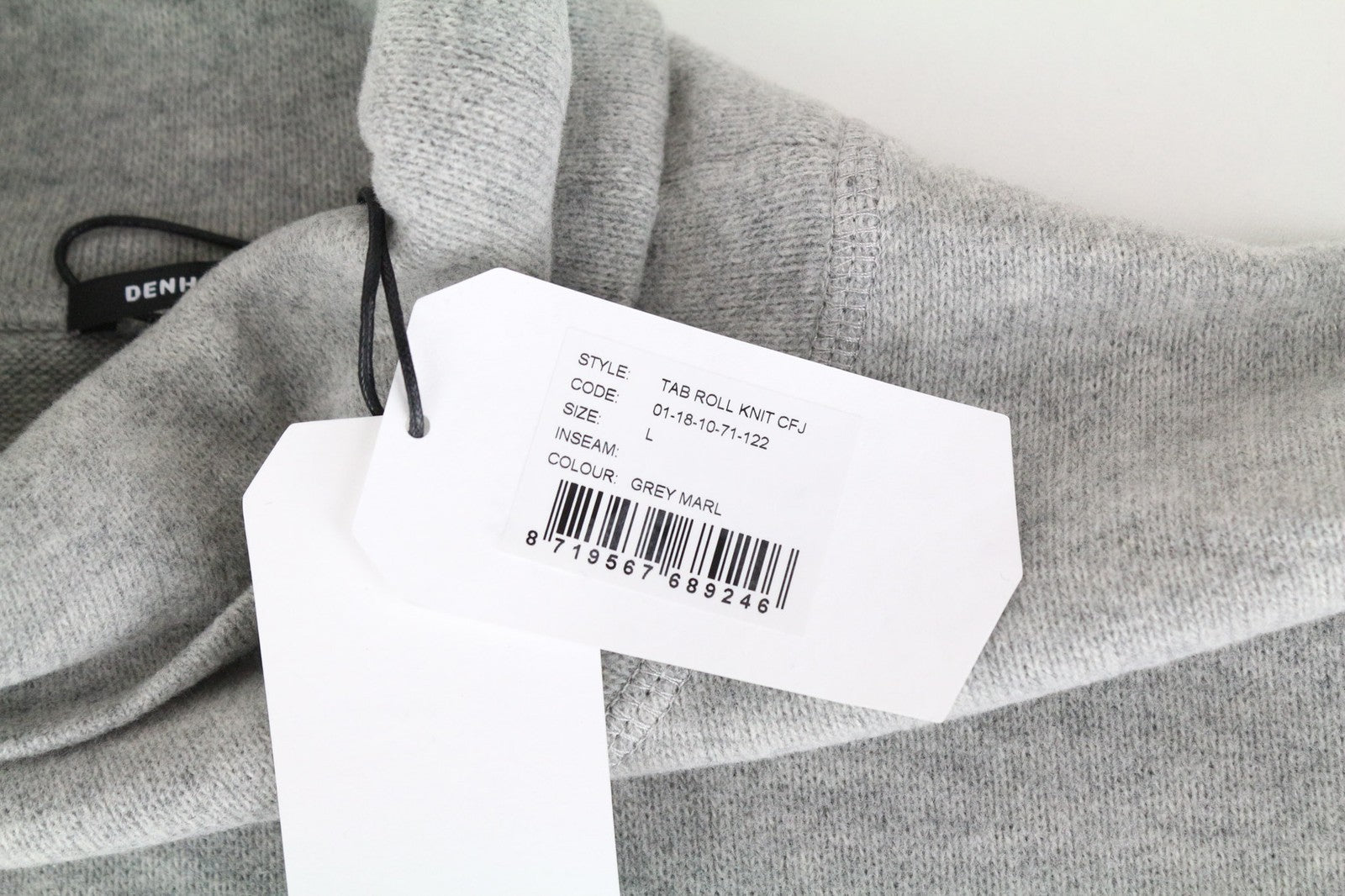 DENHAM vyriškas pilkas L dydžio megztinis su medvilnės mišinio tampriu megztiniu ilgomis rankovėmis 