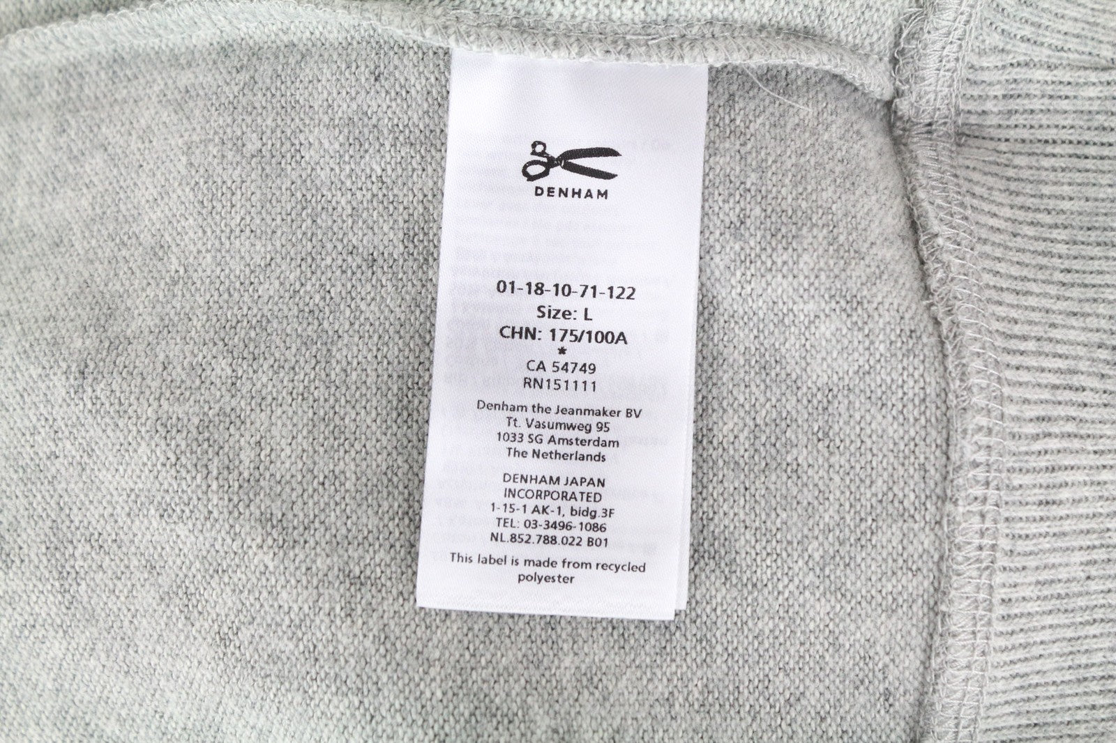DENHAM vyriškas pilkas L dydžio megztinis su medvilnės mišinio tampria apykakle ir juostele 