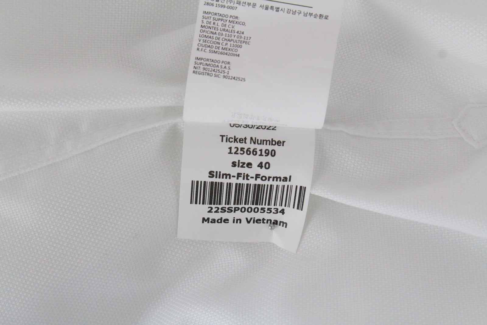 SUITSUPPLY Traveller Men's Formal Shirt 40 White Cutaway Slim Pure Cotton