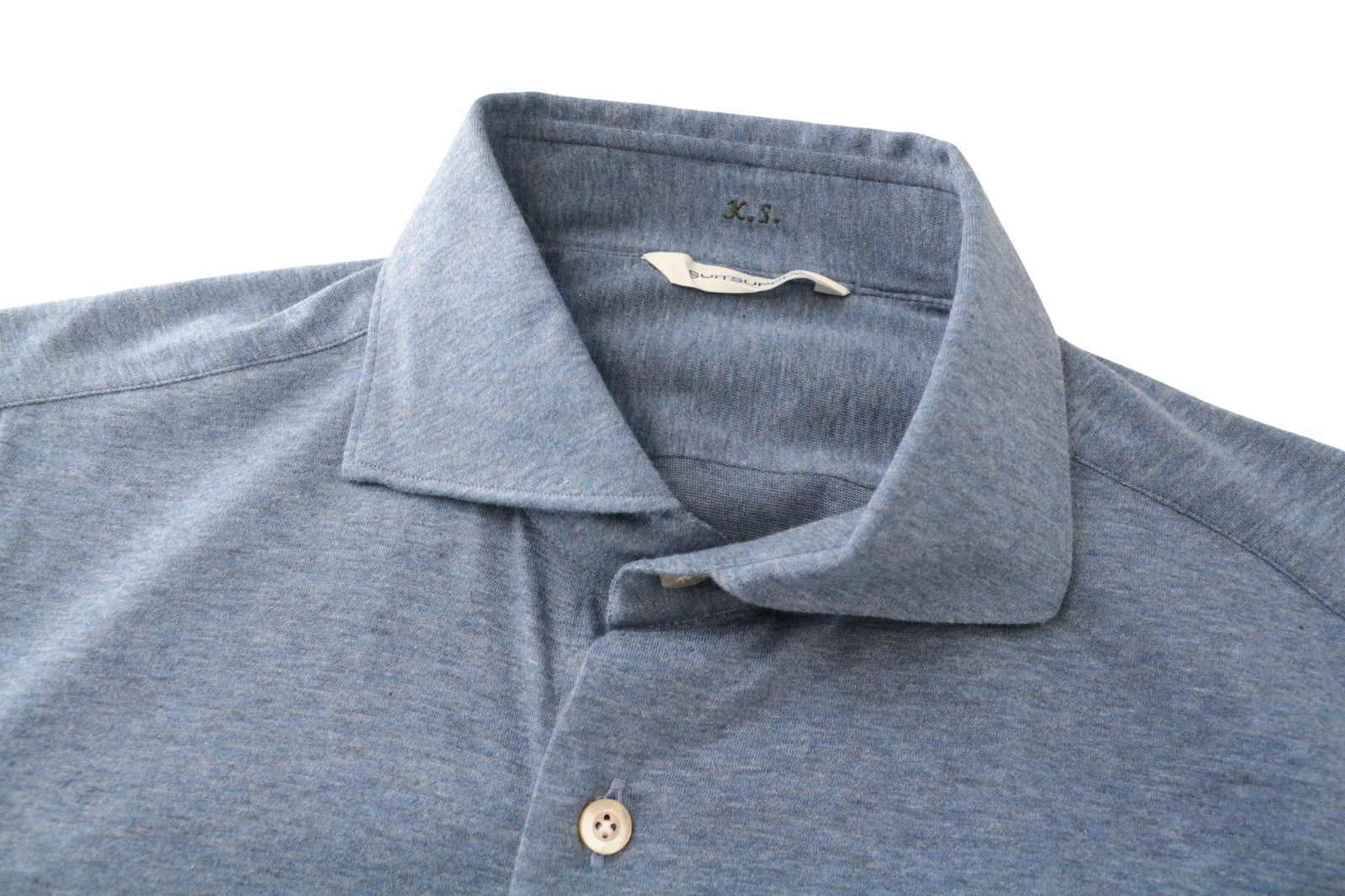 SUITSUPPLY Men's Formal Shirt ~S Blue Extra Slim Pure Cotton Cutaway Collar