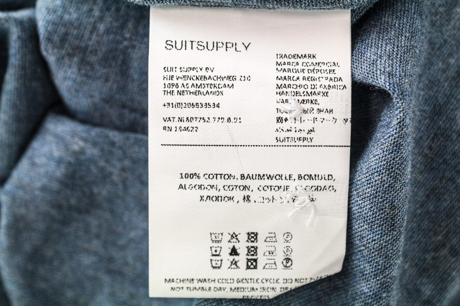 SUITSUPPLY Men's Formal Shirt ~S Blue Extra Slim Pure Cotton Cutaway Collar