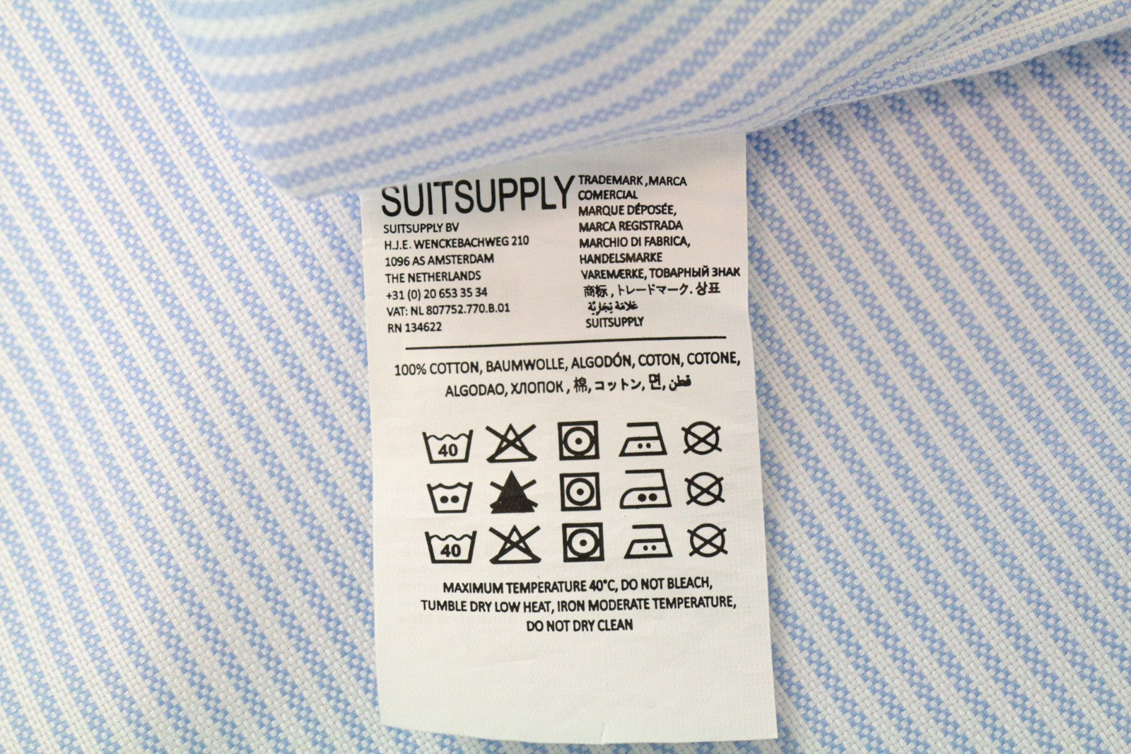 SUITSUPPLY Men's Formal Shirt 37/14 1/2 Striped Blue Slim Pure Cotton Long