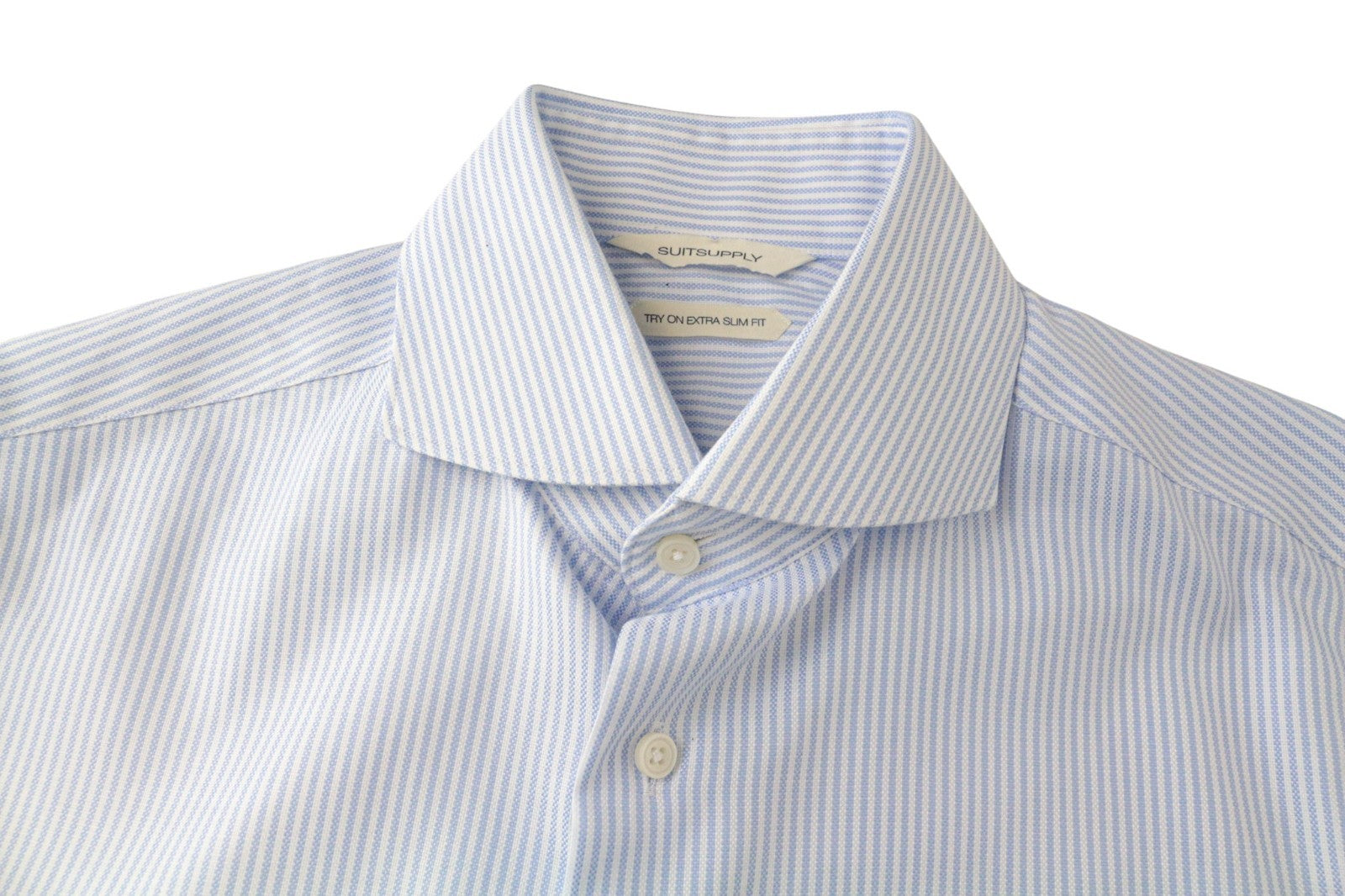 SUITSUPPLY Men's Formal Shirt 38/15 Blue Slim Striped Pure Cotton Long Sleeve
