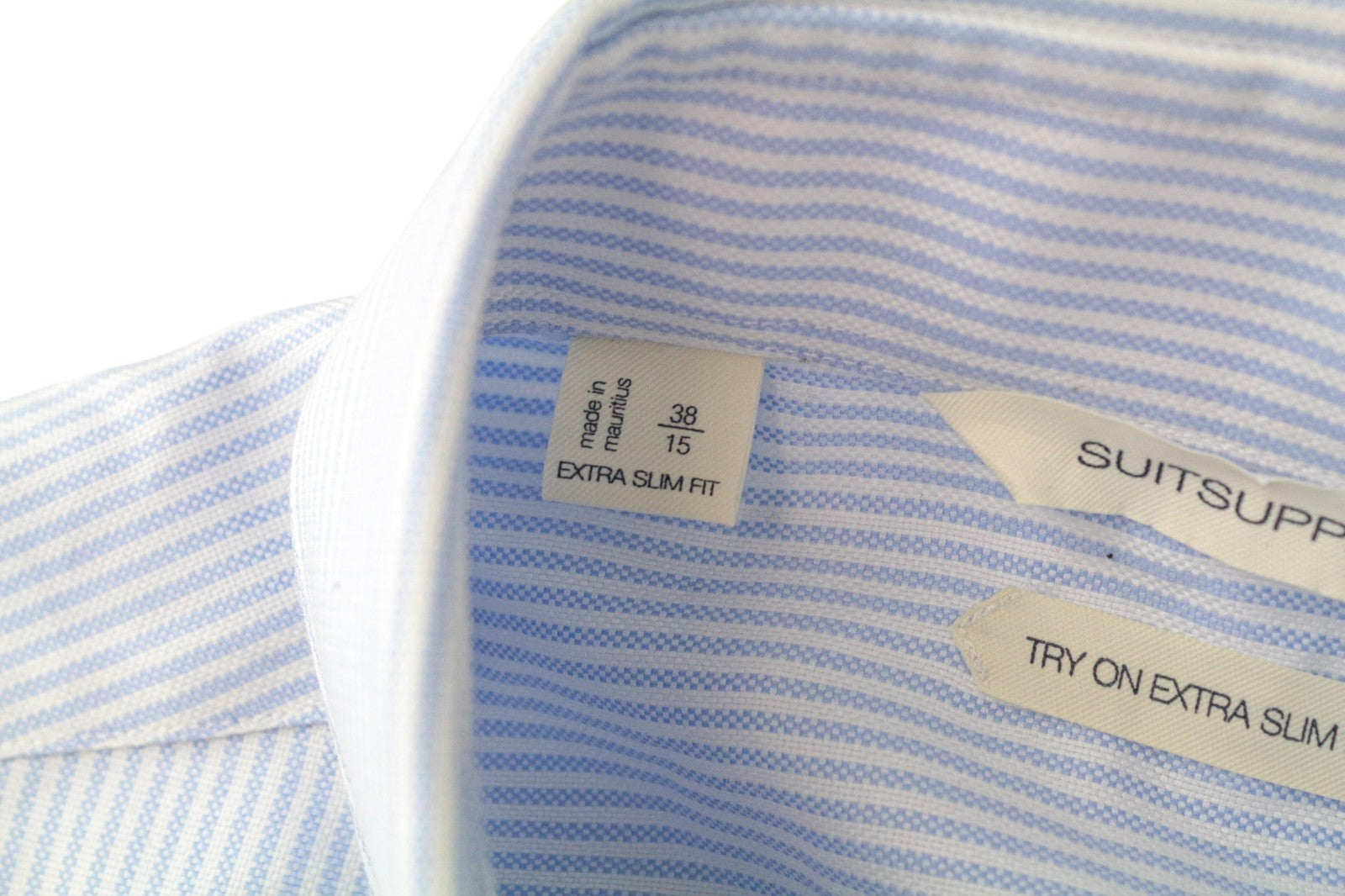 SUITSUPPLY Men's Formal Shirt 38/15 Blue Slim Striped Pure Cotton Long Sleeve