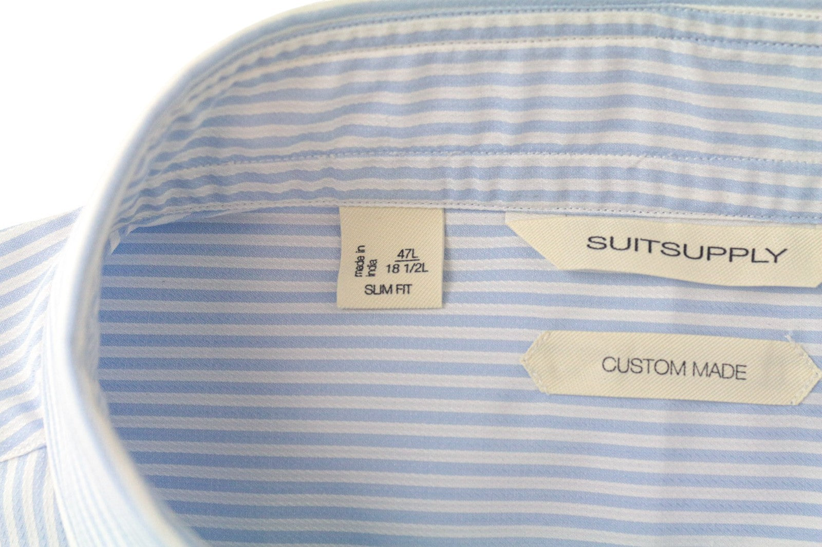 SUITSUPPLY Men's Formal Shirt 47L/18 1/2 Blue Striped Slim Pure Cotton Dress