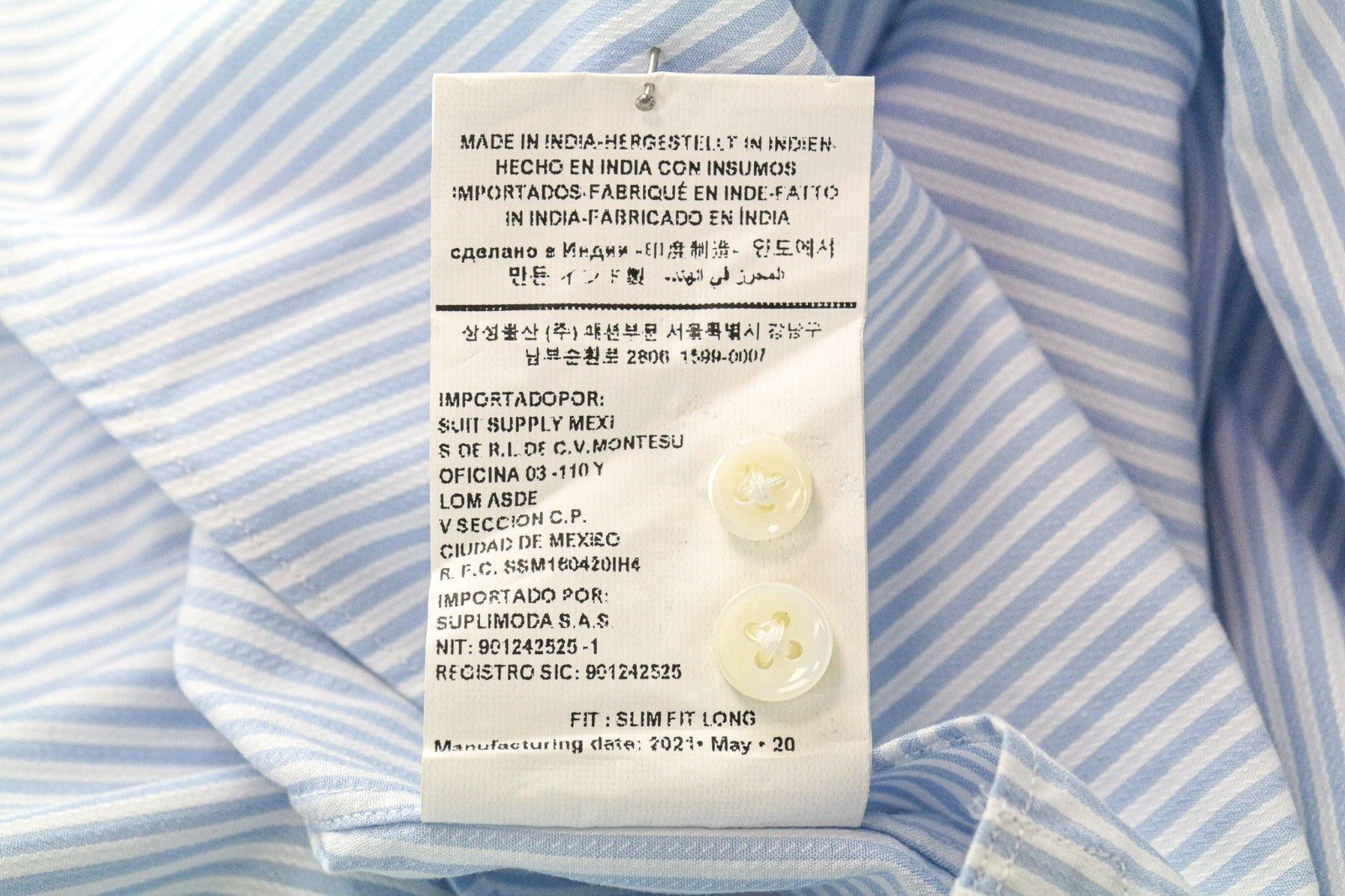 SUITSUPPLY Men's Formal Shirt 47L/18 1/2 Blue Striped Slim Pure Cotton Dress